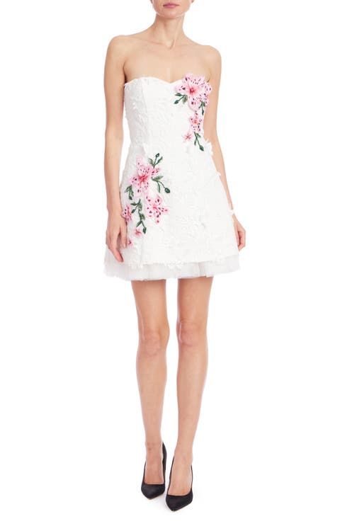 Floral Appliqué Strapless Lace Minidress