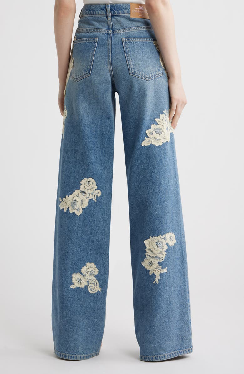 LoveShackFancy Bambie Lace Wide Leg Jeans, Alternate, color, 