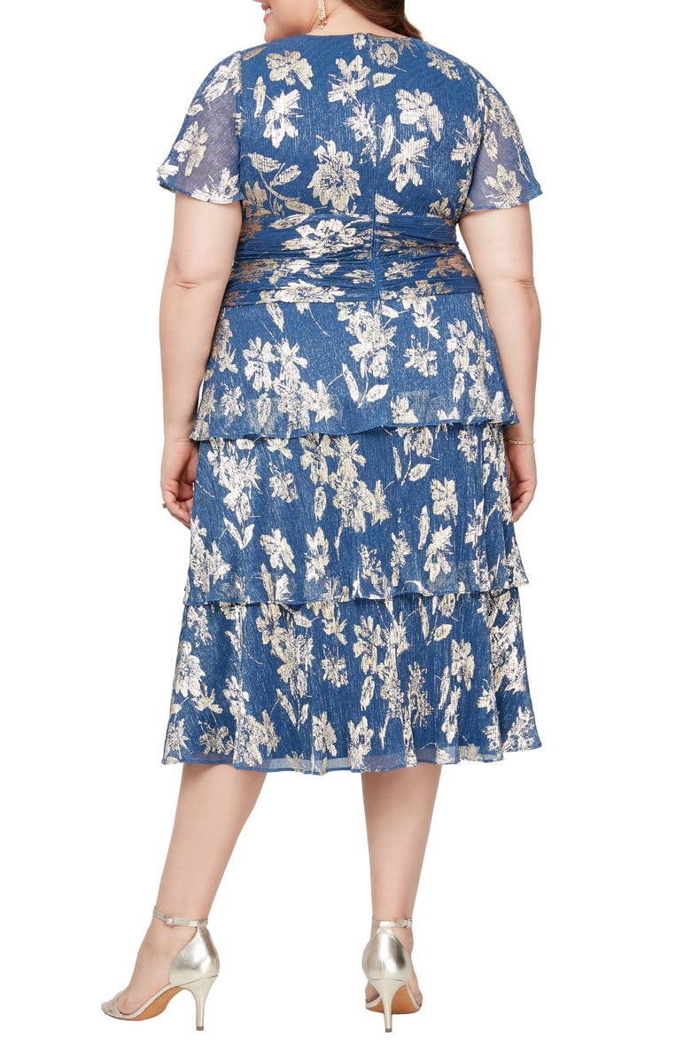 SL FASHIONS Foil Plissé Midi Dress, Alternate, color,