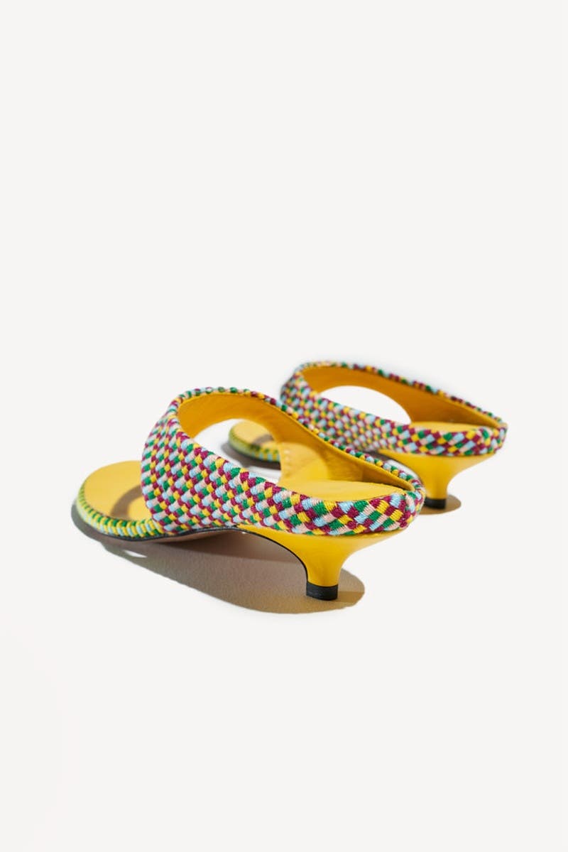 Mafalda Open Toe Thong Strapp Fabric Kitten Heel Sandal, Alternate, color, Caribe