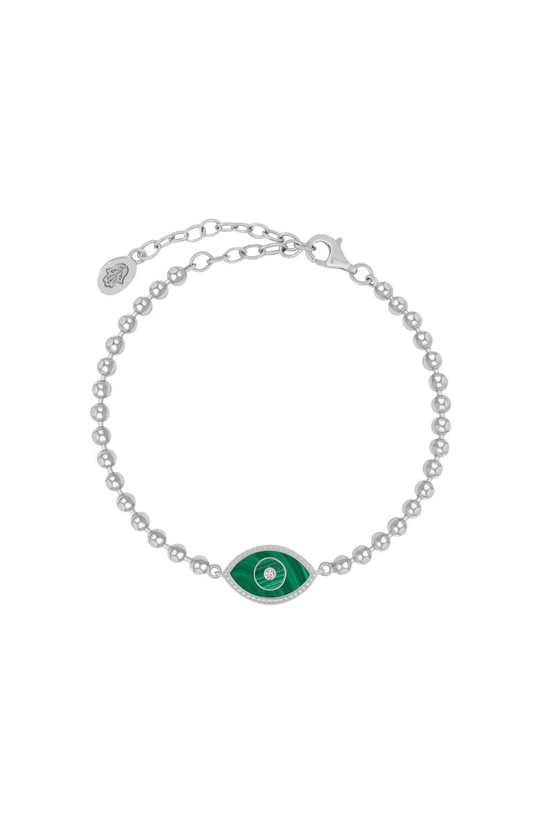 Karma and Luck Constant Guardian Evil Eye Malachite Silver Bracelet, Main, color, Silver/Green