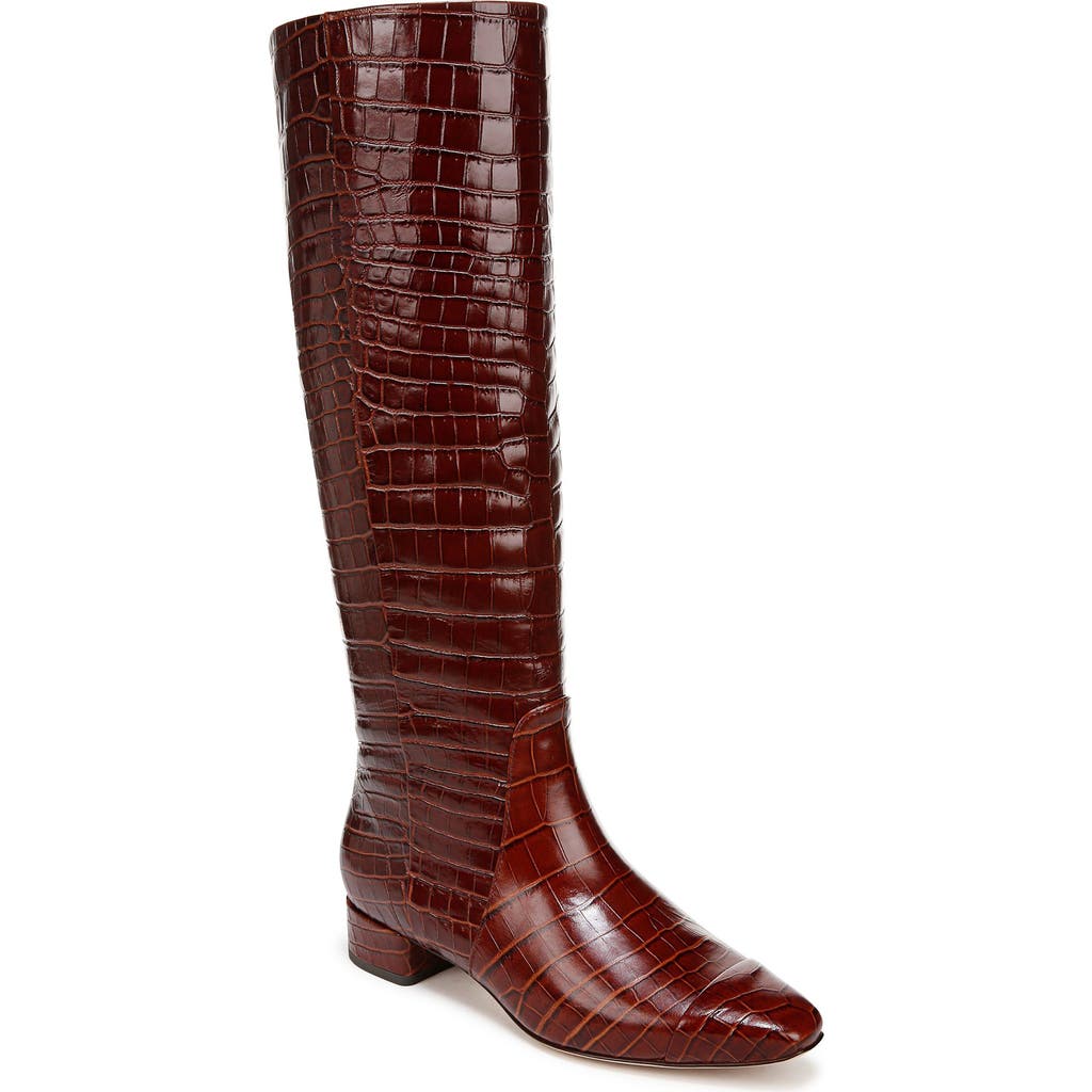 Veronica Beard Cecile Croc Embossed Knee High Boot In Sepia