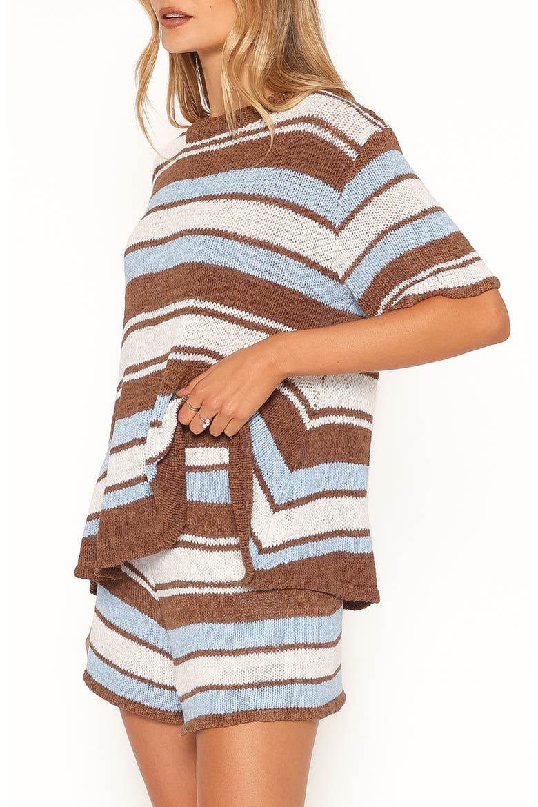 Aisling Stripe Sweater & Shorts Set, Alternate, color, BLUE BROWN STRIPE