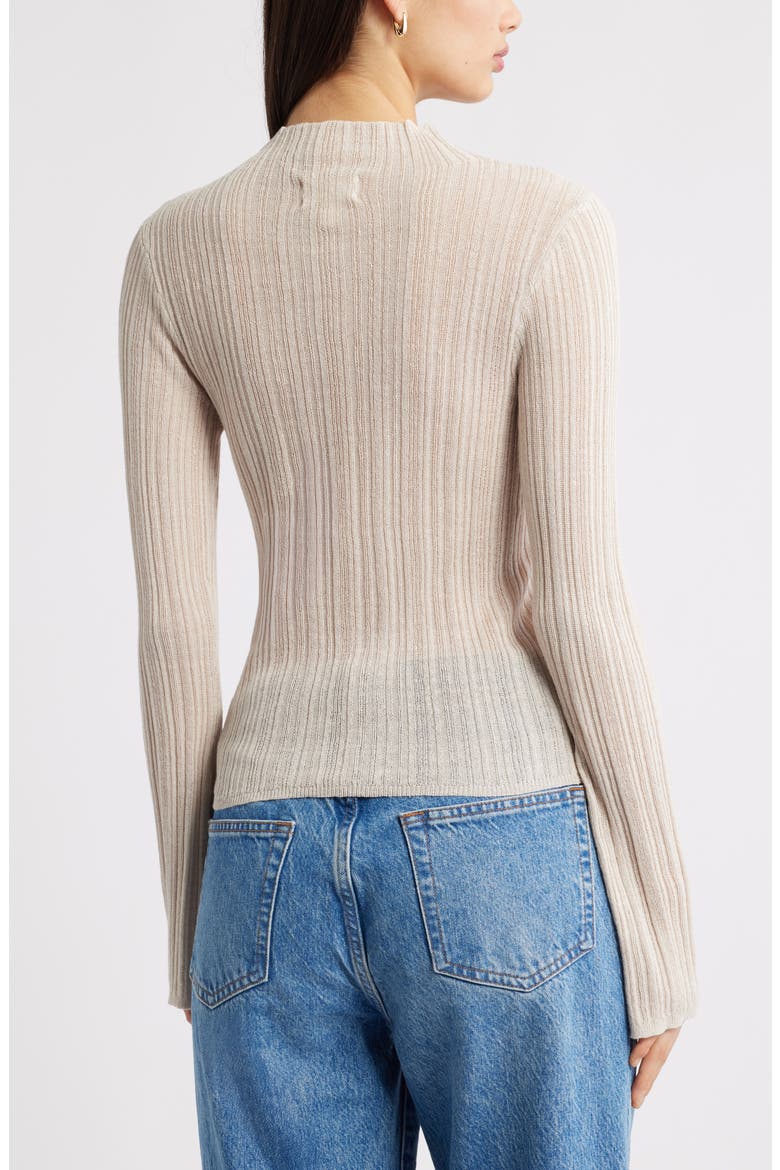 Open Stitch Linen Blend Mock Neck Sweater, Alternate, color, BEIGE PUMICE