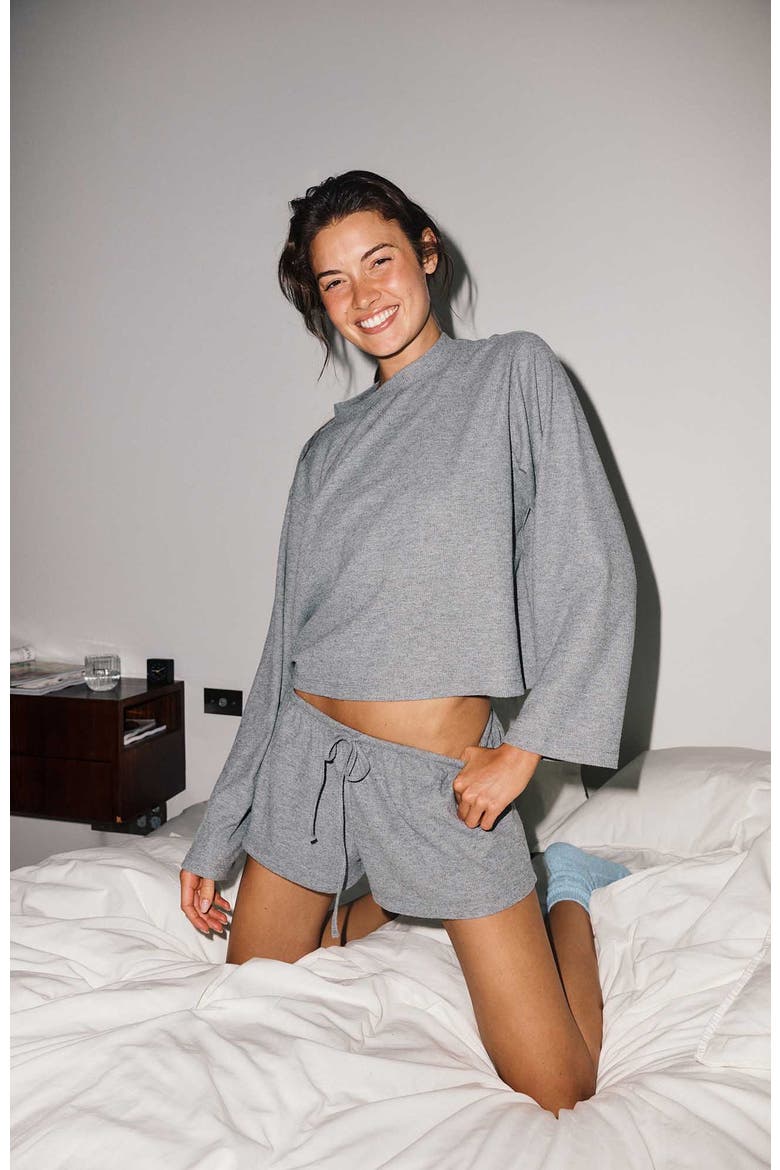 Women's Super Soft Waffle Long Sleeve Top, Alternate, color, Mid Grey Marle