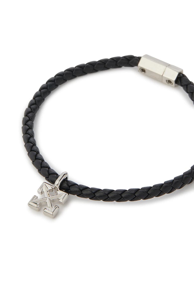 Men's Arrow Black Leather Bracelet, Alternate, color, Black