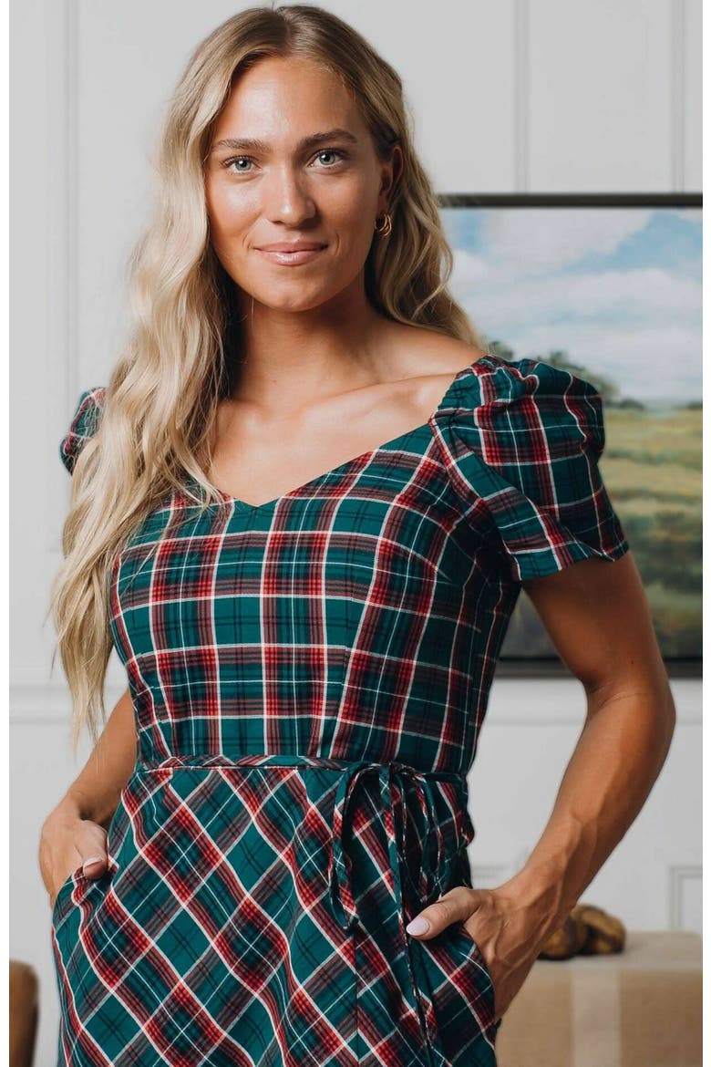 Women's Organic Sweetheart Dress, Alternate, color, Festive Green Plaid