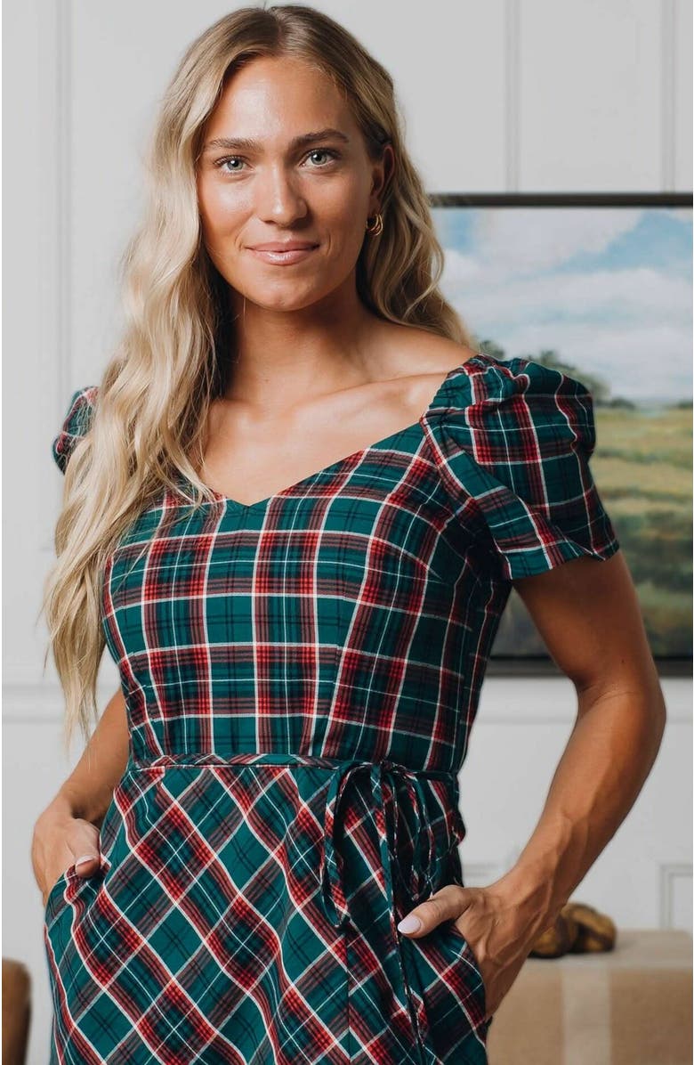 Hope & Henry Women's Organic Sweetheart Dress, Alternate, color, Festive Green Plaid