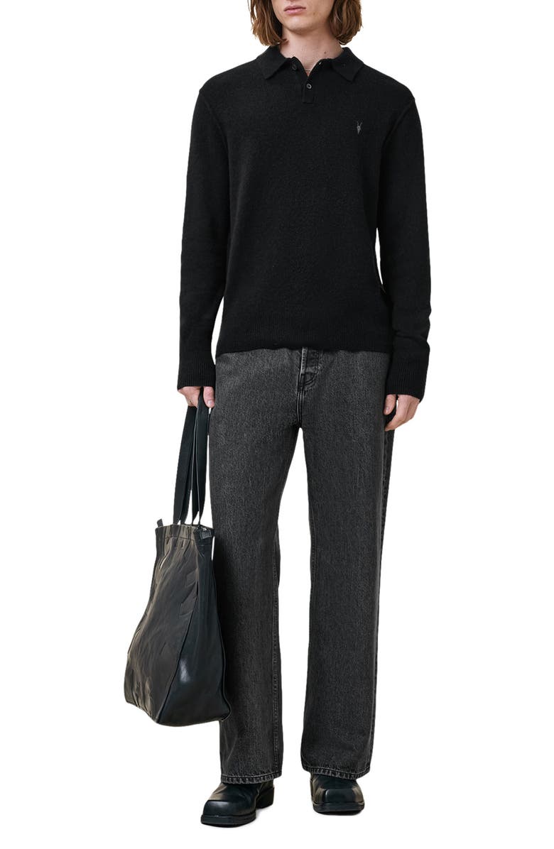 AllSaints Statten Polo Sweater, Alternate, color, Black