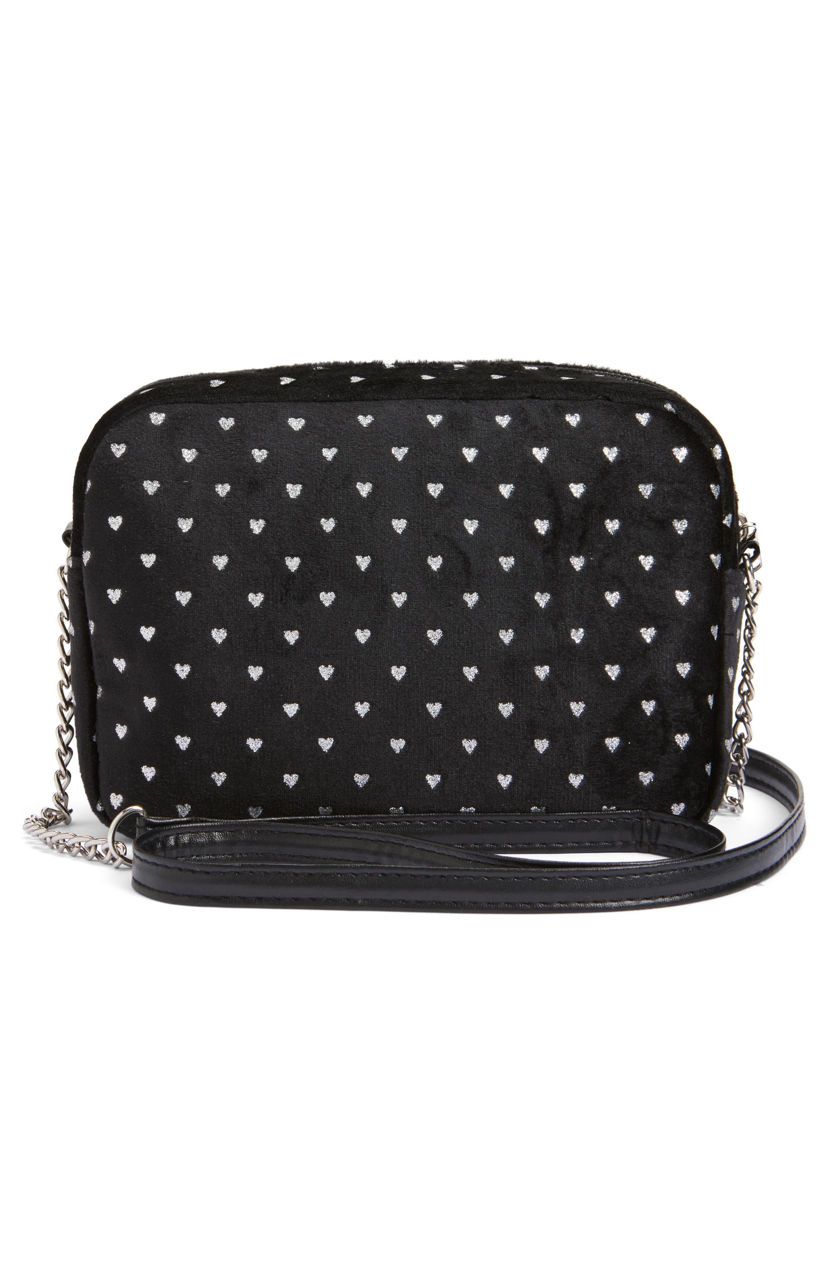 Capelli New York Kids' Velvet Glitter Heart Bag, Alternate, color, Black Combo