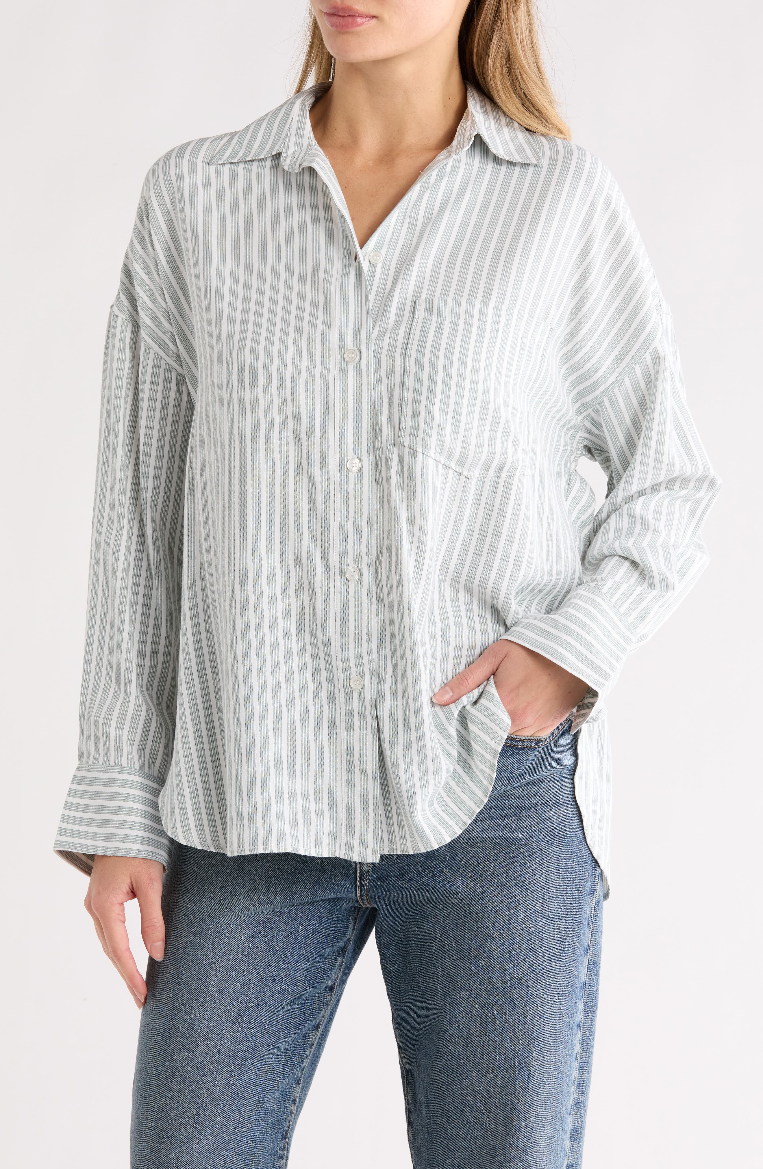 MAX STUDIO Oversize Stripe Button-Up Shirt