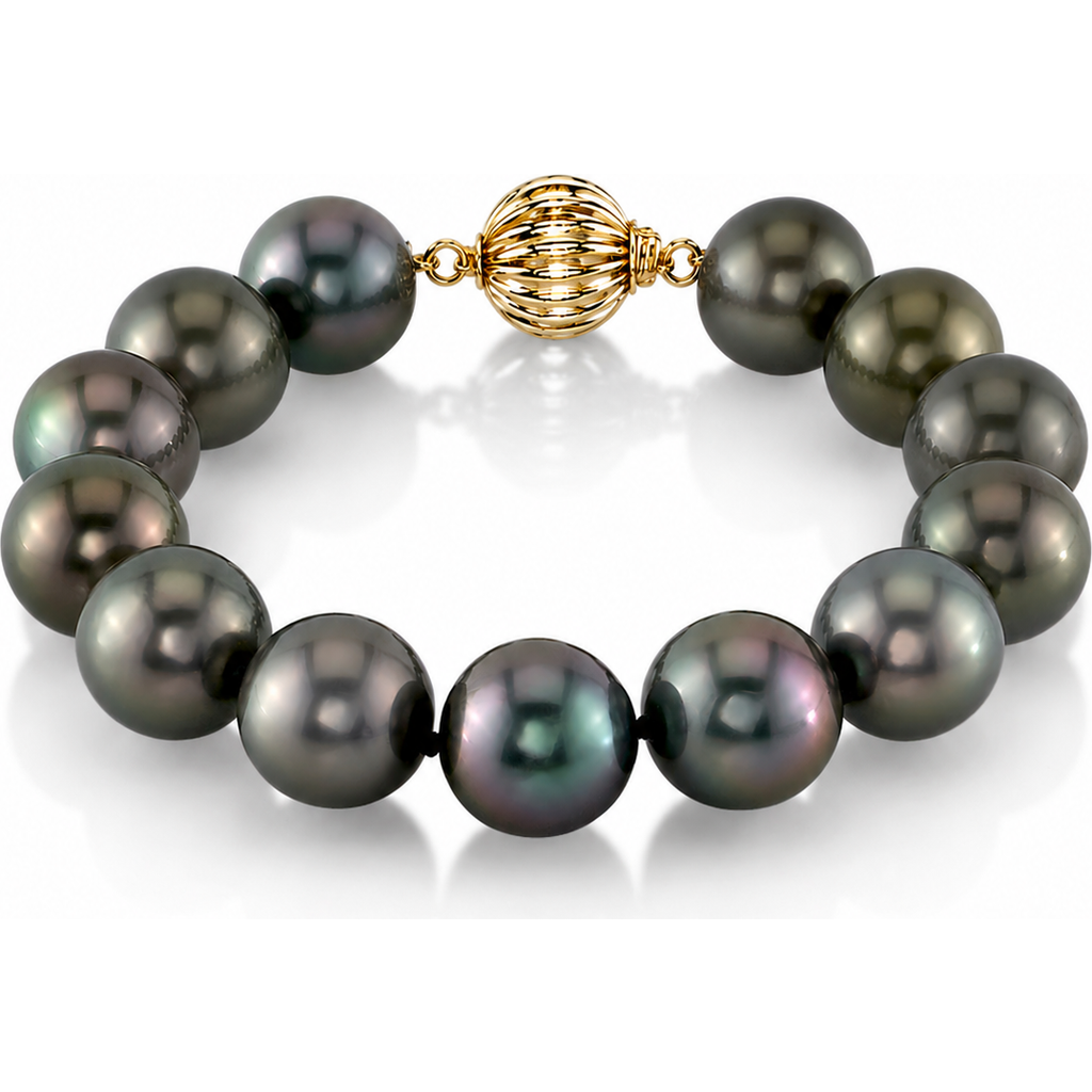 The Pearl Source 11-12mm Tahitian South Sea Pearl Bracelet In Yellow Gold Clasp