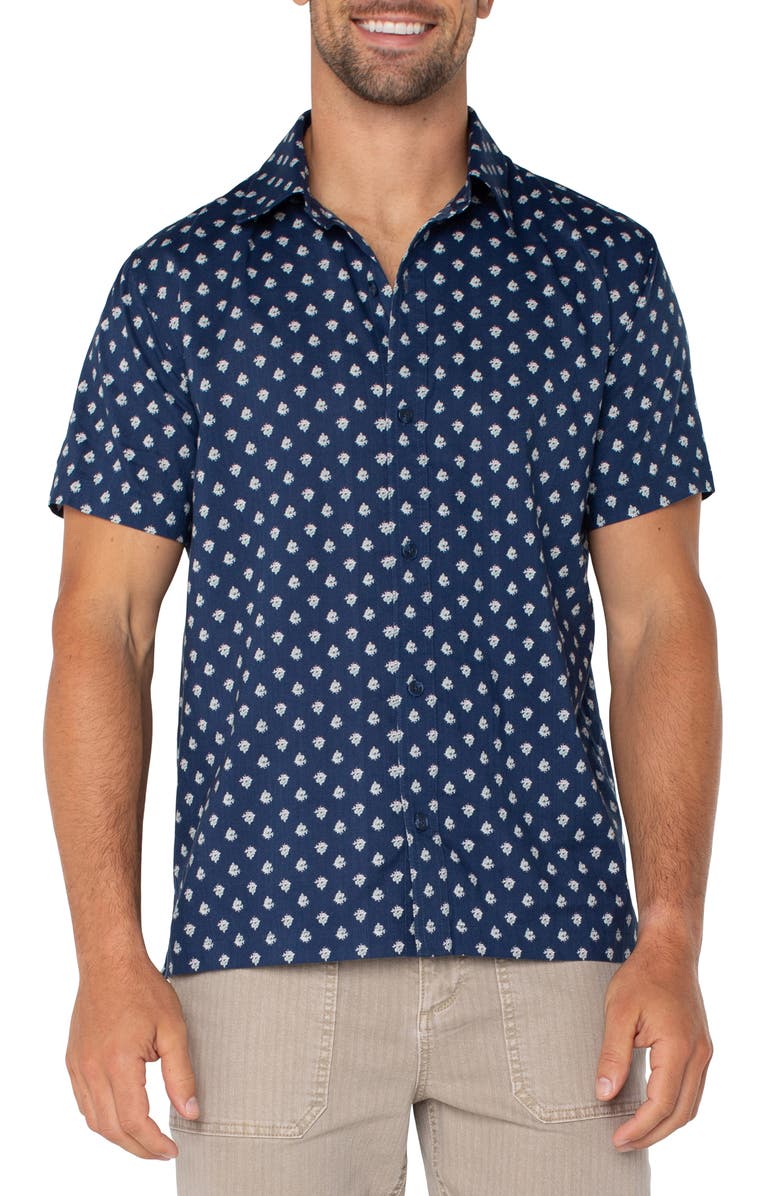 Liverpool Los Angeles Floral Print Short Sleeve Button-Up Shirt, Main, color, 
