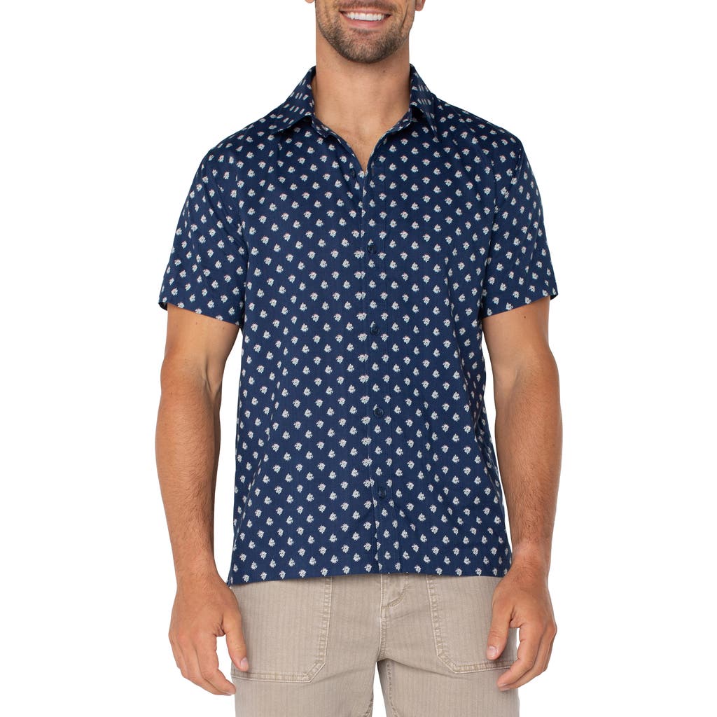 Liverpool Los Angeles Floral Print Short Sleeve Button-up Shirt In Navy Multi