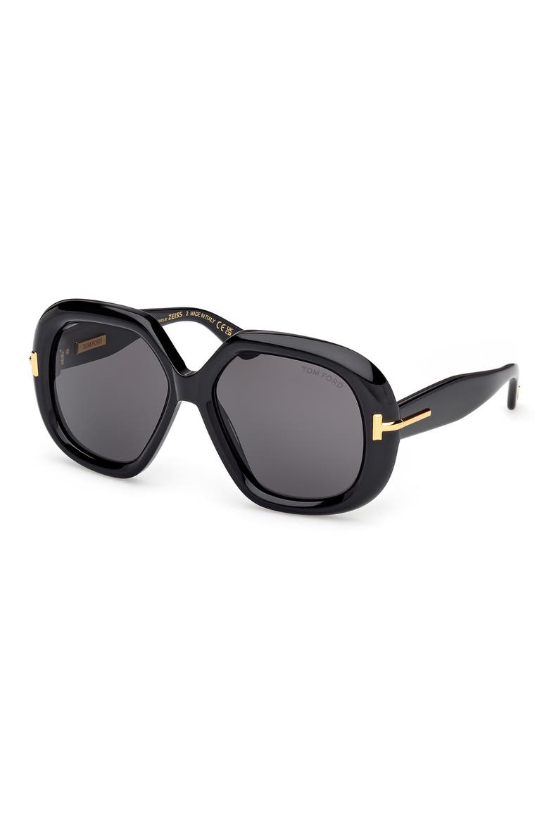 56mm Geometric Sunglasses, Alternate, color, SHINY BLACK BEVELED/ SMOKE