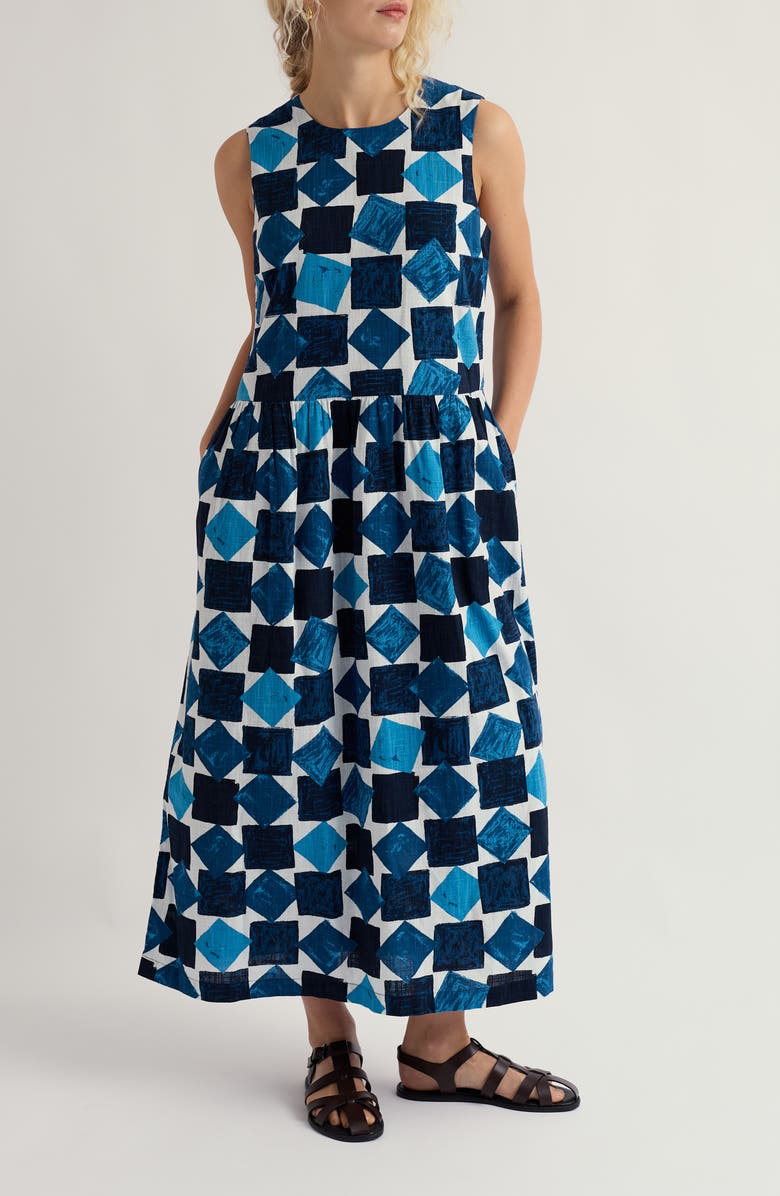 Seasalt Cornwall Brouse Geo Print Sleeveless Organic Cotton Midi Dress, Main, color, 