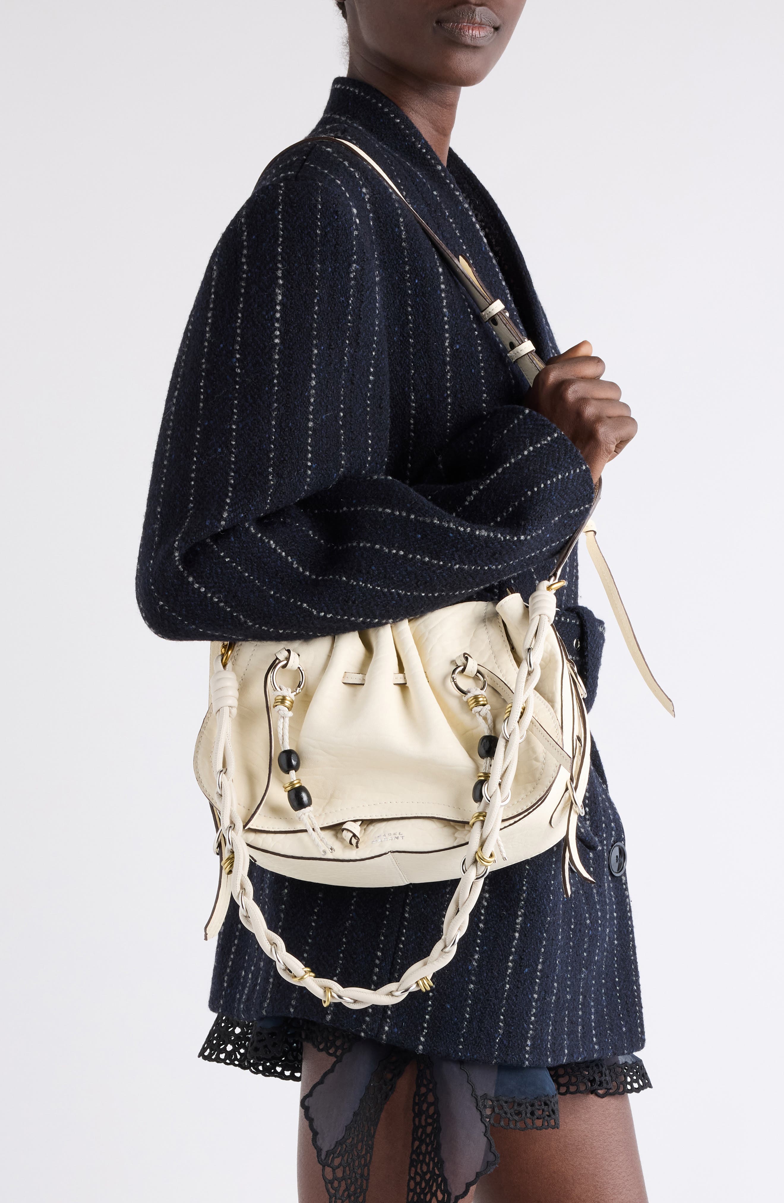 Bolton Bubble Pebbled Leather Hobo Bag, Alternate, color, CHALK
