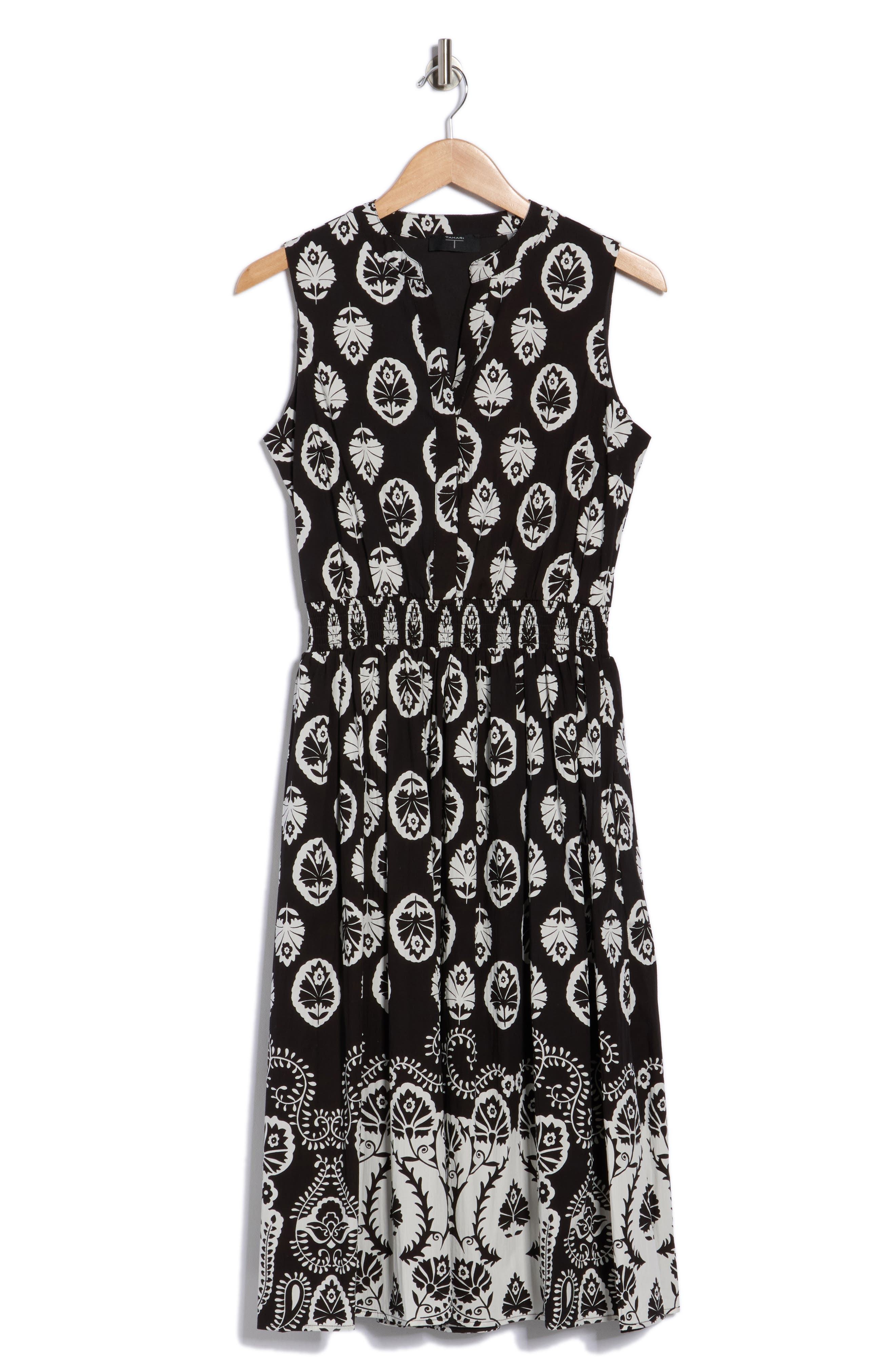 T Tahari Split Neck Sleeveless Midi Dress