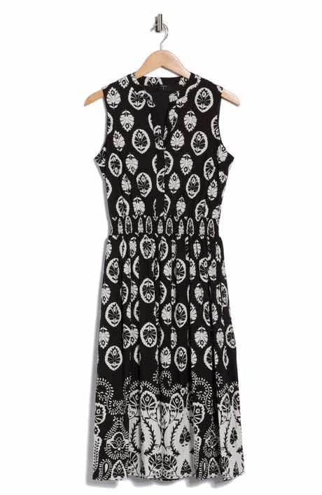 T Tahari Split Neck Sleeveless Midi Dress