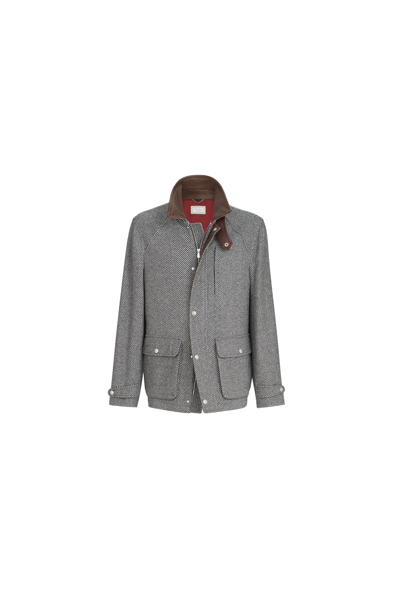 Cashmere and silk diagonal field jacket with nappa leather inserts, Alternate, color, Medium Grey