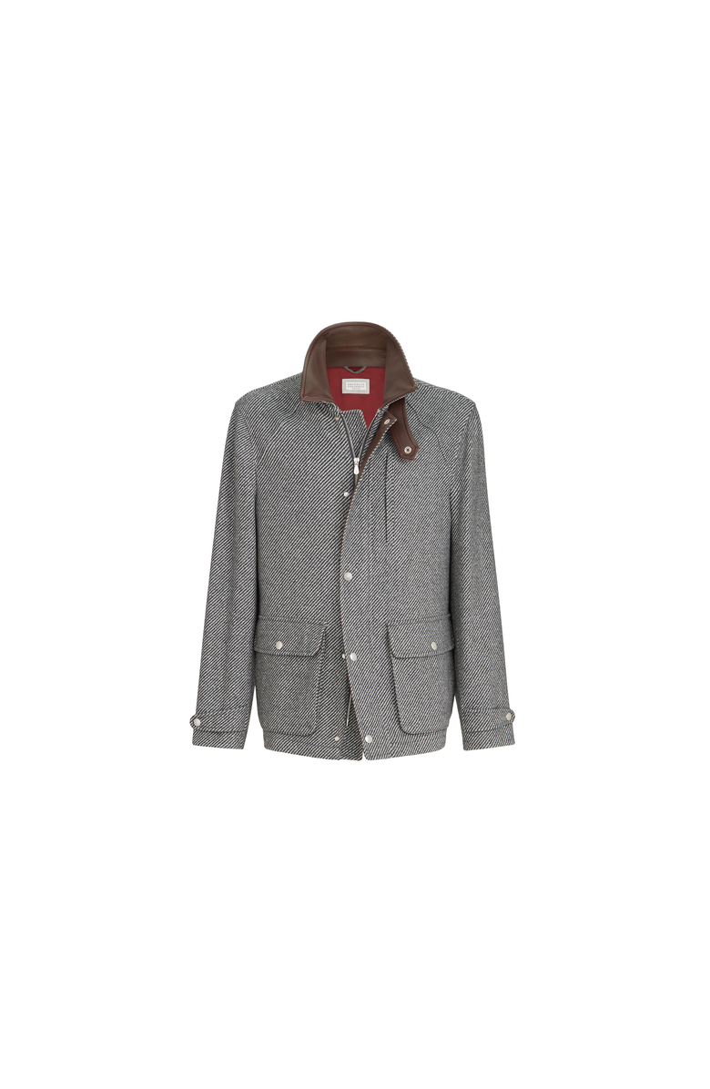 Brunello Cucinelli Cashmere and silk diagonal field jacket with nappa leather inserts, Alternate, color, Medium Grey