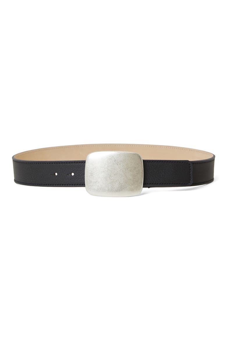 Leighton Leather Belt, Main, color, BLACK SILVER