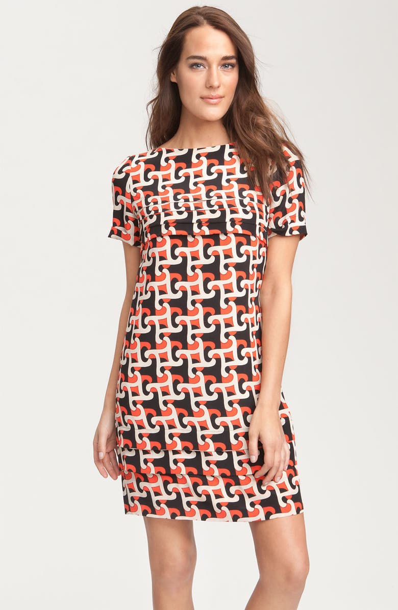 Julie Dillon Pleat Detail Crêpe de Chine Shift Dress, Main, color, 