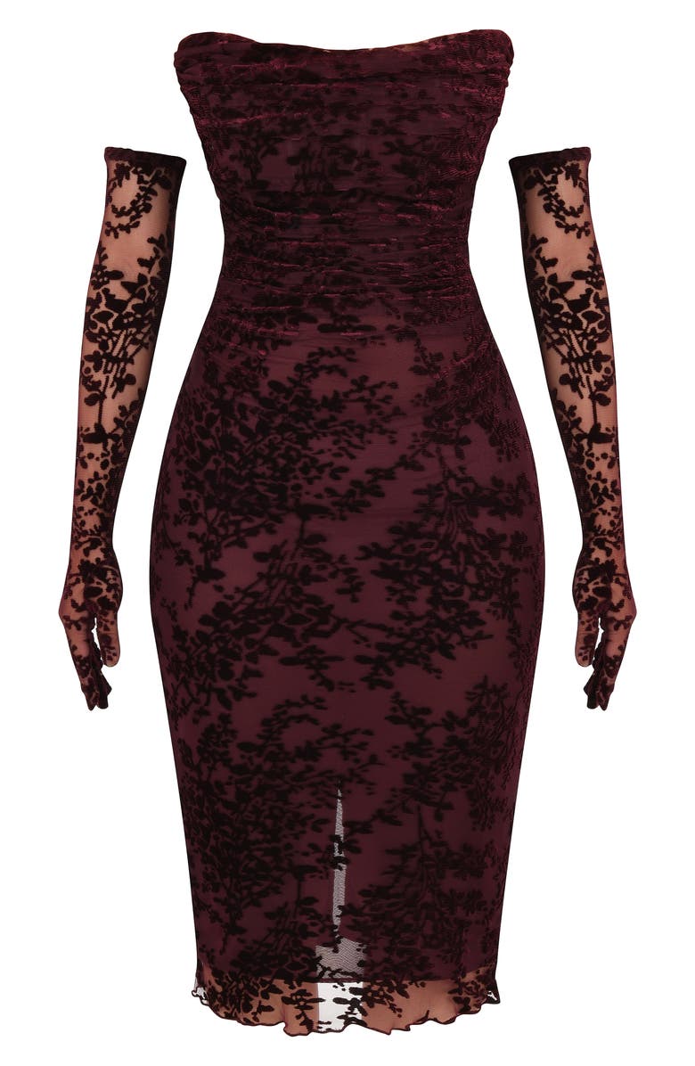 HOUSE OF CB Isadora Strapless Corset Cocktail Dress & Gloves, Alternate, color, Brown Cherry