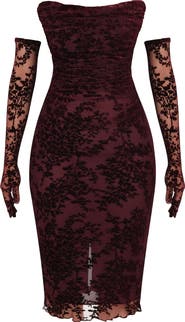 HOUSE OF CB Isadora Strapless Corset Cocktail Dress & Gloves