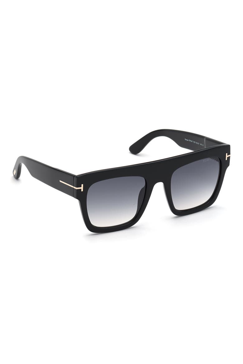 Renee 52mm Gradient Flat Top Square Glasses, Alternate, color, SHINY BLACK / GRADIENT SMOKE