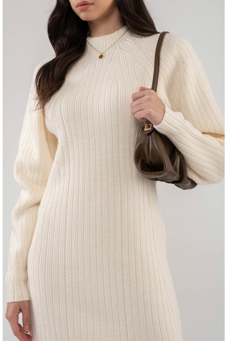 Ribbed Long Sleeve Sweater Minidress, Alternate, color, CREAM