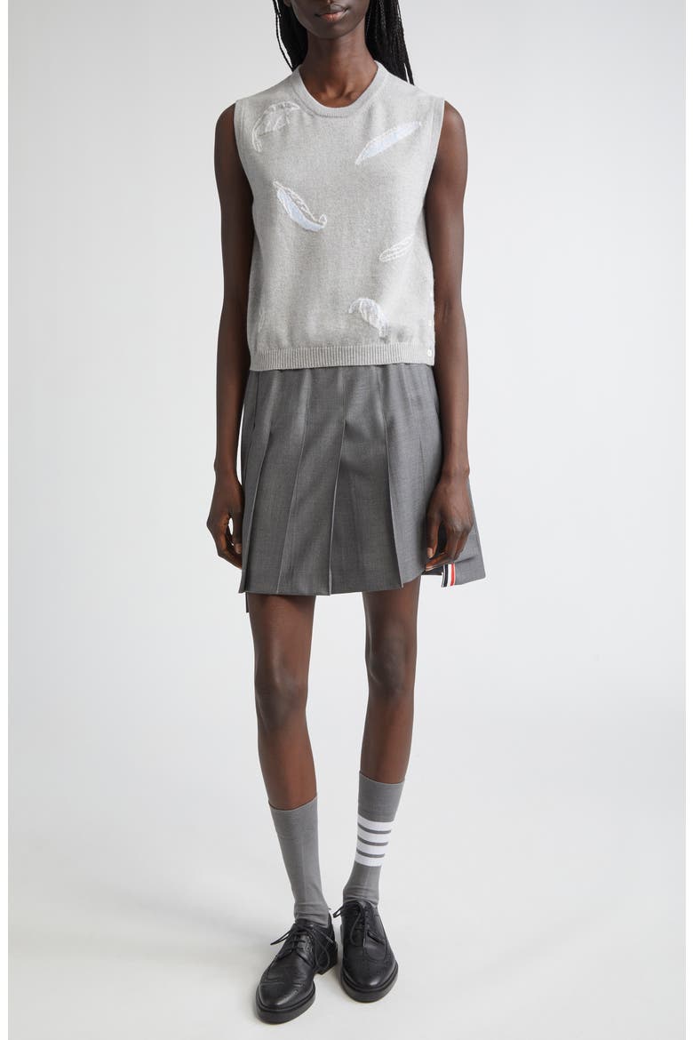Feather Intarsia Cashmere Sweater Vest, Alternate, color, PALE GREY