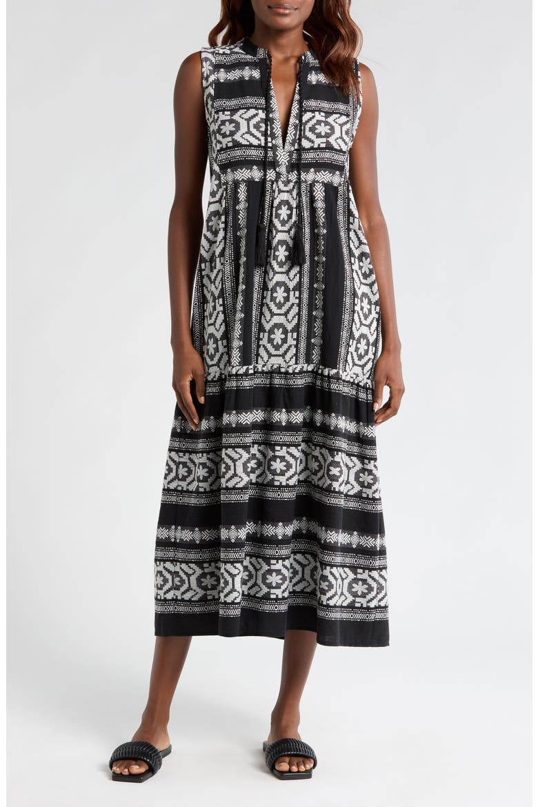 Sleeveless Cotton Cover-Up Midi Dress, Main, color, BLACK/ WHITE