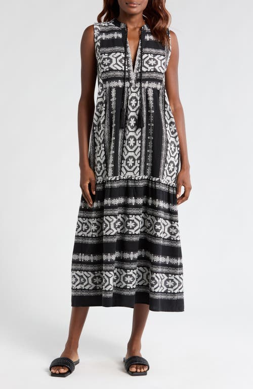 Elan Sleeveless Cotton Cover-up Midi Dress In Black/white