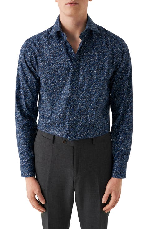 Slim Fit Micro Floral Cotton Twill Dress Shirt
