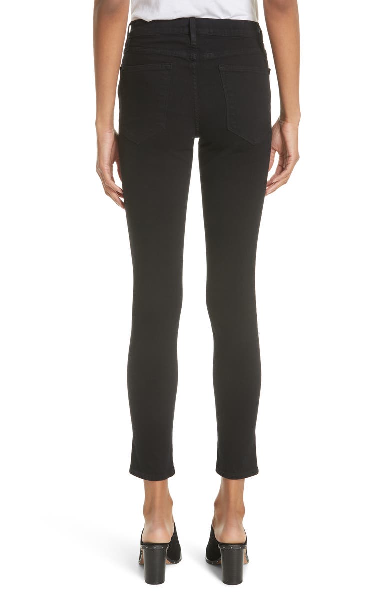 FRAME Le High Split Hem Skinny Jeans, Alternate, color, Film Noir