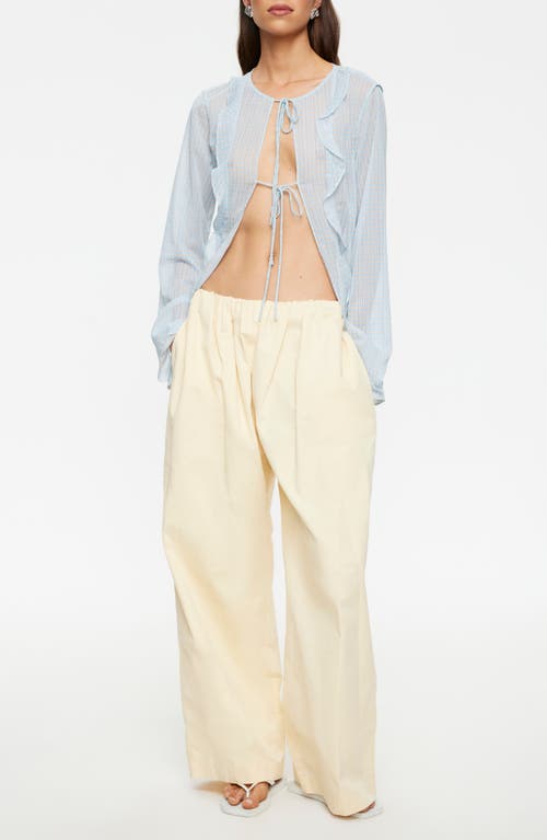 LIONESS Barely There Tie Front Top in Mint Plaid at Nordstrom, Size Medium