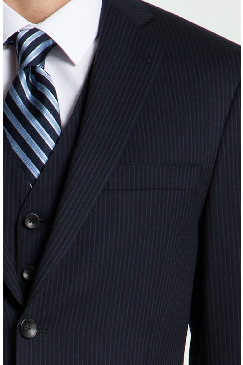 Stripe Three Piece Wool Suit, Alternate, color, NAVY STRIPE