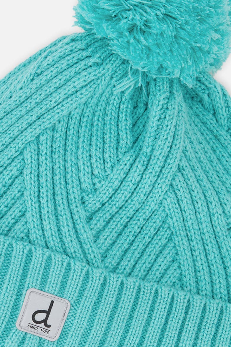 Winter Chevron Fleece-Lined Pompom Knit Hat, Alternate, color, Turquoise Blue