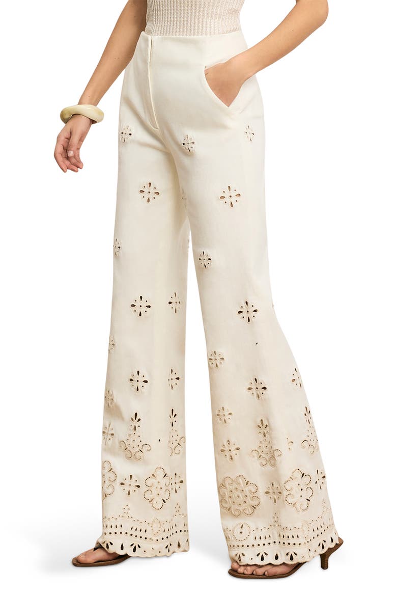 Komi Embroidered Wide Leg Denim Pants, Alternate, color, DOVE