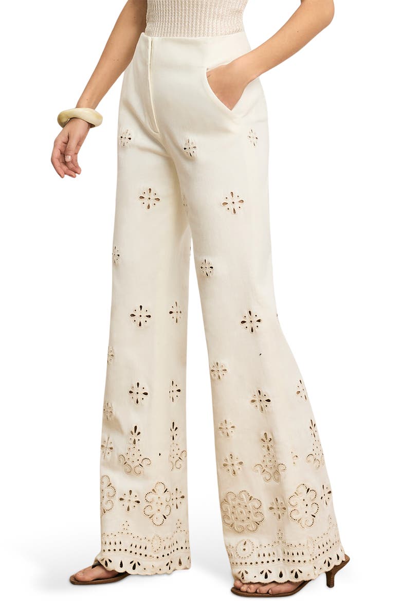 Veronica Beard Komi Embroidered Wide Leg Denim Pants, Alternate, color, Dove