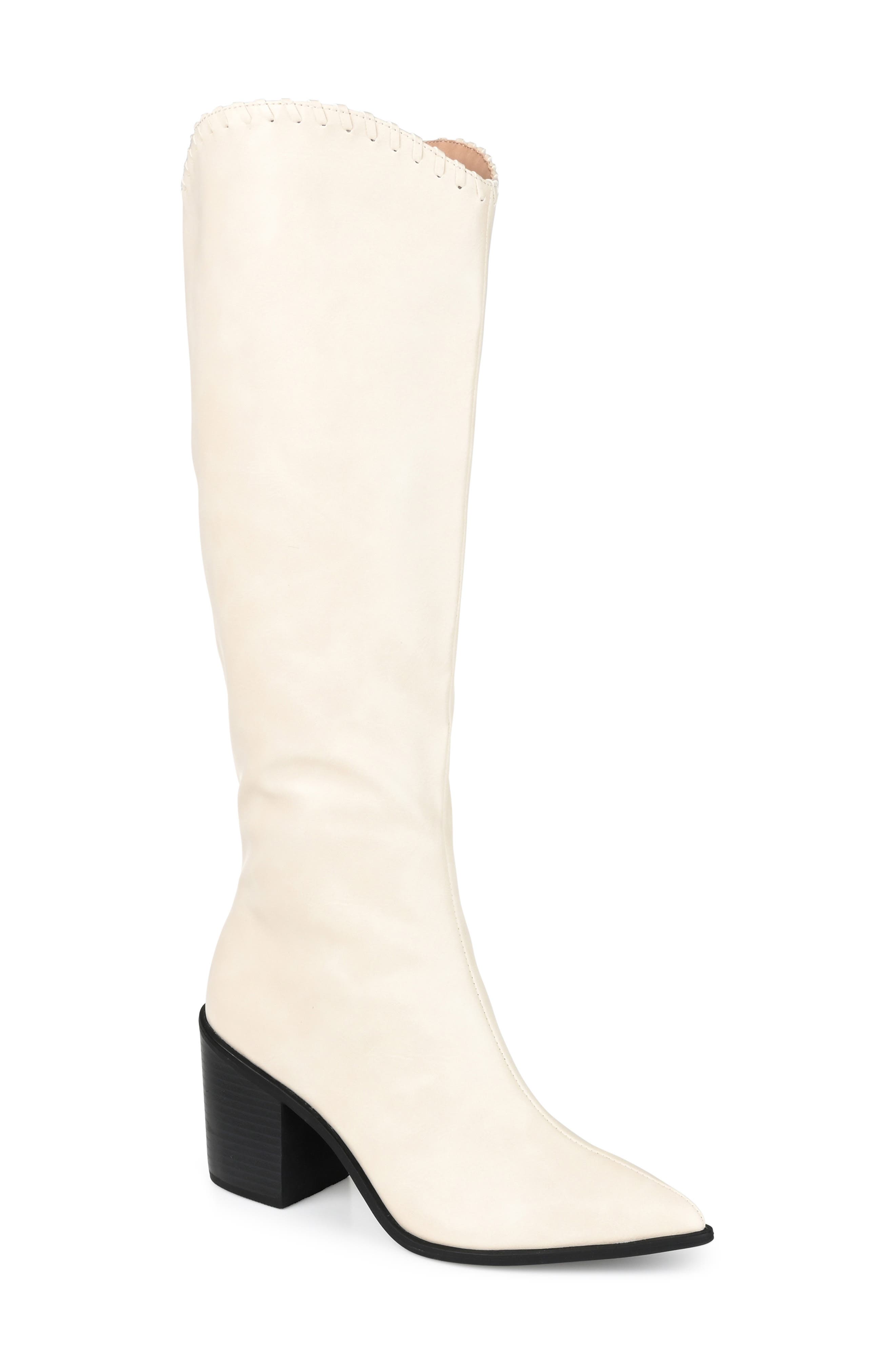 Daria Whipstitch Tall Vegan Leather Western Boot, Main, color, BONE