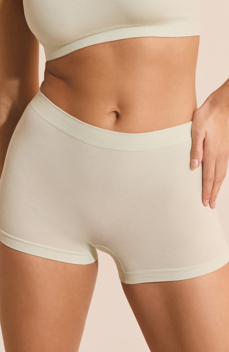 Etam Amande Seamless Cotton Blend Boyshorts, Main, color, Anise