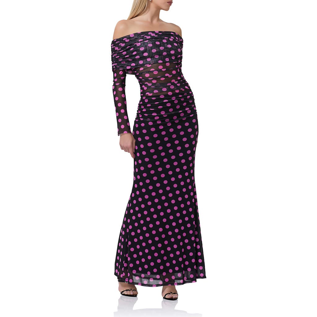 AFRM AFRM POLLY OFF THE SHOULDER LONG SLEEVE MESH MAXI DRESS