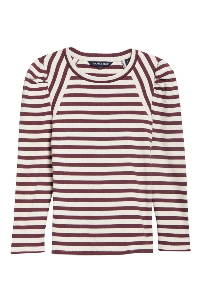 Delano Directional Stripe Stretch Cotton Top, Main, color, BURGUNDY/ ECRU
