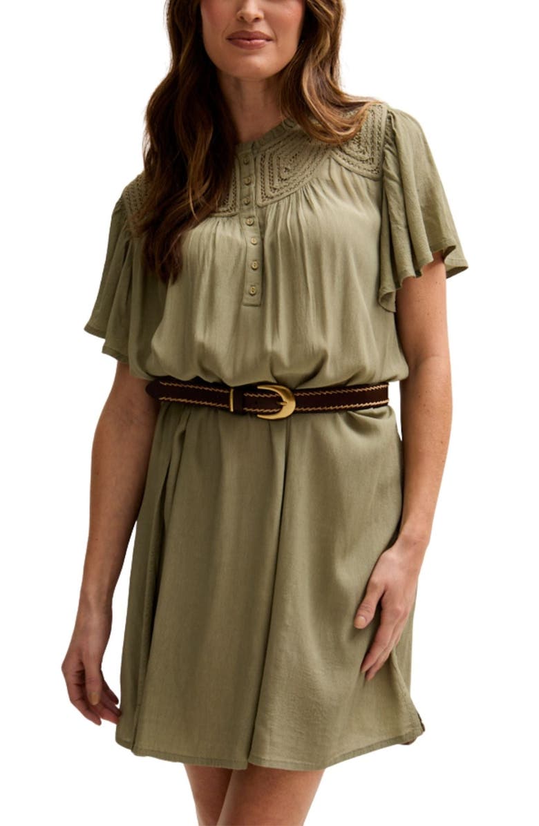 LILY AND LIONEL Roma Angel Sleeve Mini Dress, Main, color, Green