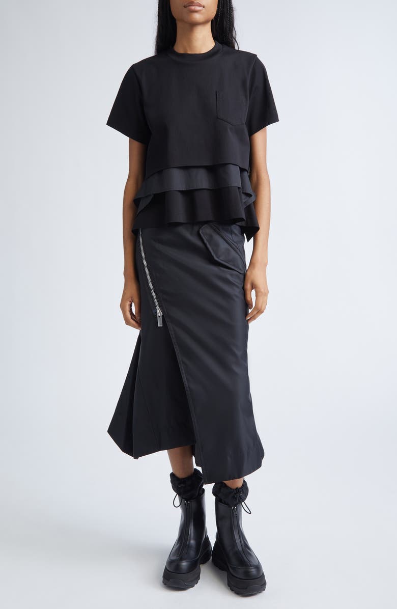 Sacai Insulated Nylon Twill Skirt, Alternate, color, Black