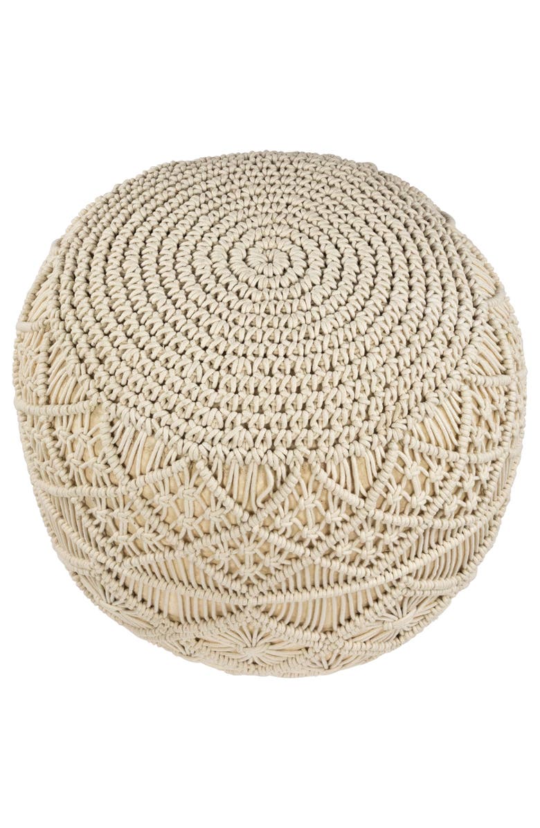 Northlight 18" Solid Cream Macrame Round Handmade Natural Cotton Pouf Ottoman, Alternate, color, Ivory
