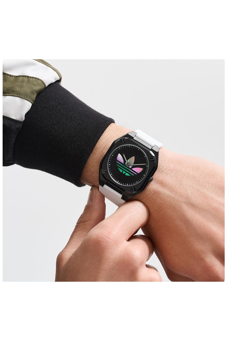 City Tech Black Thin Silicone Strap Watch, 39mm, Alternate, color, WHITE