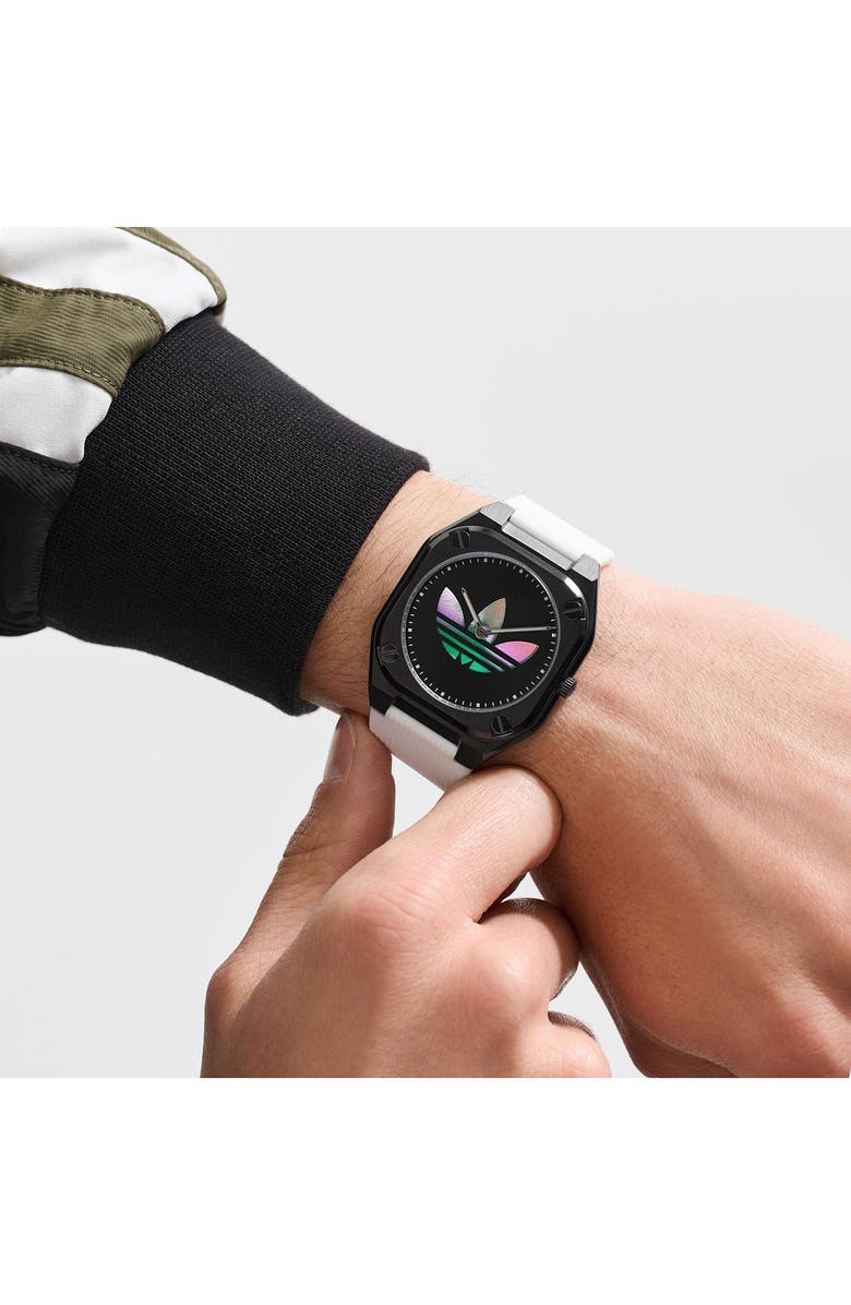 adidas City Tech Black Thin Silicone Strap Watch, 39mm, Alternate, color, White